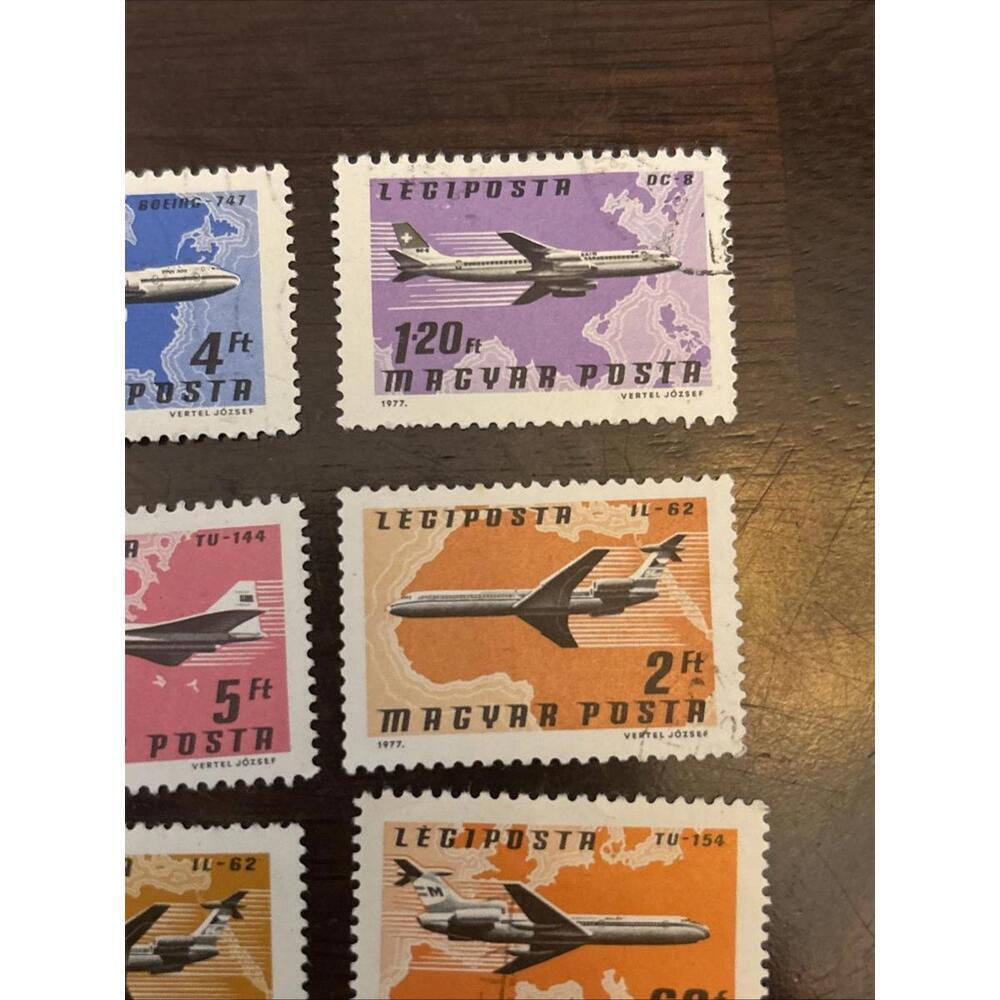 1977 Hungary Airmail Aircraft Stamps Set – Used – TU-144 Concorde DC-8 - Picture 3 of 5